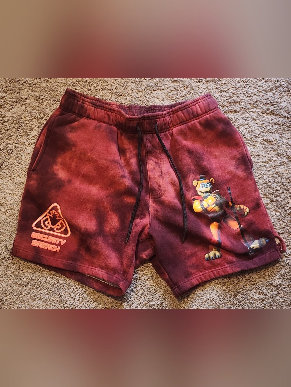 Five Nights At Freddy's Large Security Breach Graphic Fleece Shorts, Tie Dye